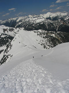 Looking down the final slopes from just below the top