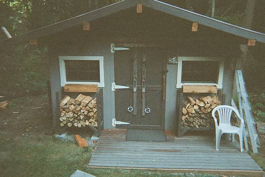My friend isolated in this shed for three days, subsisting in part on our camping food.