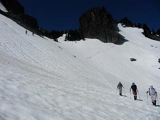 below Knappsack Pass- two skiers above