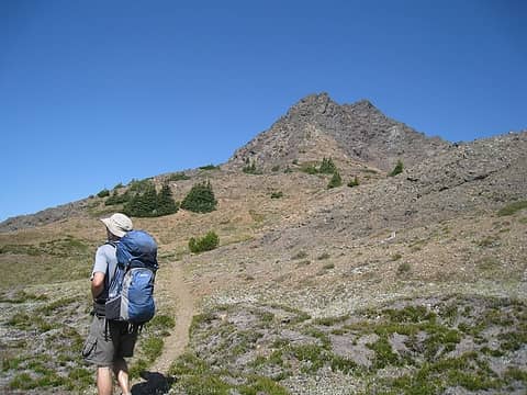 on the broad ridge with the summit in view