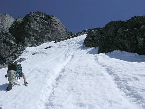 steep snow slopes on upper mtn.