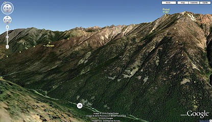 Point 7157 Route viewed from low perspective in Google Maps Earth View