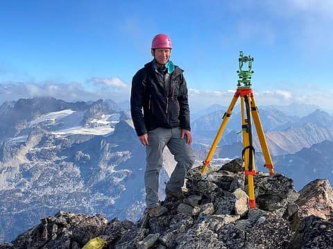 On the NE summit of Buckner with the theodolite (photo by Steven)