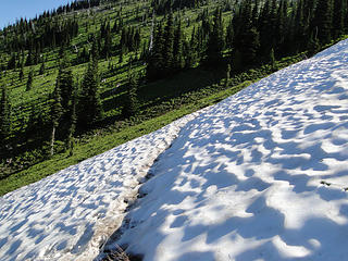 Last remaining snow patch on Crystal Peak trail. Not too bad but don't slip. Only about 60 feet left to cross.
