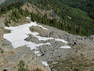 Looking down the north slope of Crystal Peak.