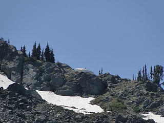 Looking back up to Crystal Peak from Crystal Lakes trail.