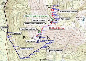 Shriner Peak trail/routes.