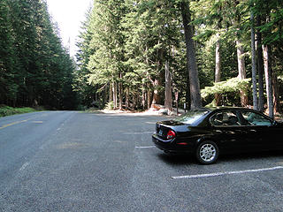 The lone car (mine) back at Owyhigh Lakes trailhead parking.