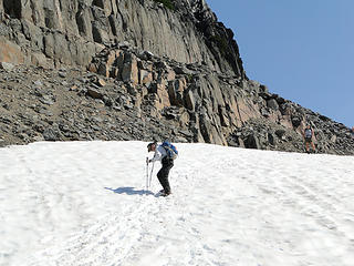 Thom coming down another snowfield on way back to Summerland.