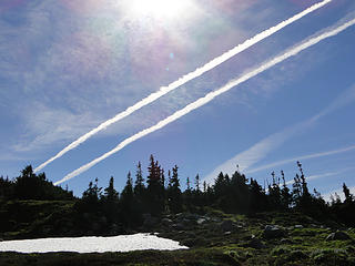 Contrails from lunch spot just off Spray Park trail.