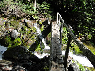 Log bridge on spur trail to Spray Falls.