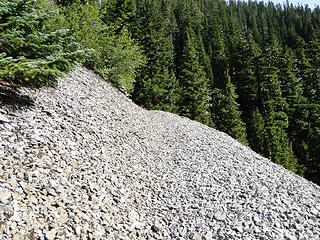 Scree field on spur trail to Spray Falls.