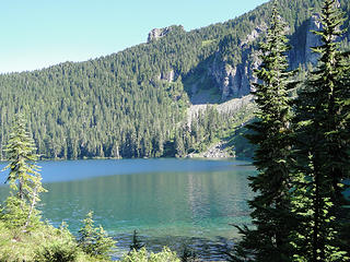 Mowich Lake from trail to Knapsack Pass.