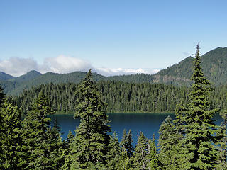 Mowich Lake from trail to Knapsack Pass.