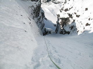 The steep gully above the last ice curtain.