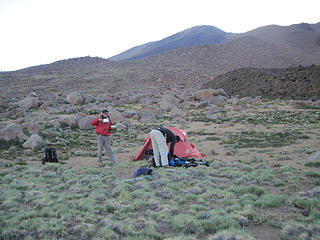 Getting ready for the night at camp at about 9500' on Tromen volcano