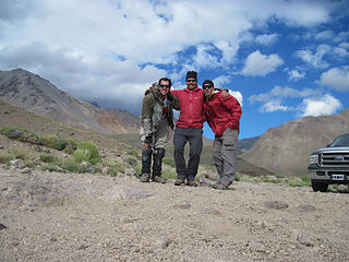 Los tres amigos at el Playon 2400 meters (7874':), the trailhead to el Domuyo, the highest point in Patagonia.