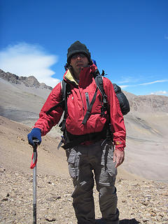 Pablo arriving to high camp 3,800 meters (12,467':)