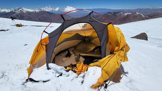A wind destroyed tent, part of a tragic story that we witnessed.