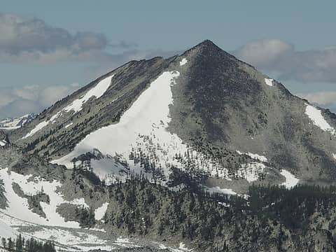 Courtney Peak, it's snowy E. Ridge leads down to Fish Creek Pass.