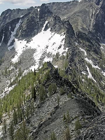 Narrow section of Sawtooth Ridge between Libby Peak and Mt. Bigelow.