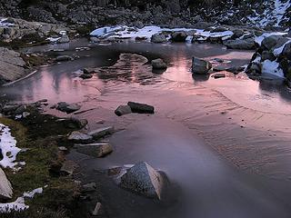 Dawn reflected on fresh-frozen Flowing Tarn