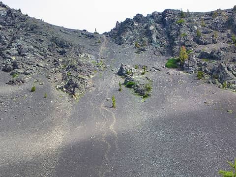 our tracks down the scree