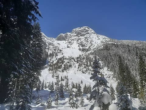 Looking up towards east face of Jack