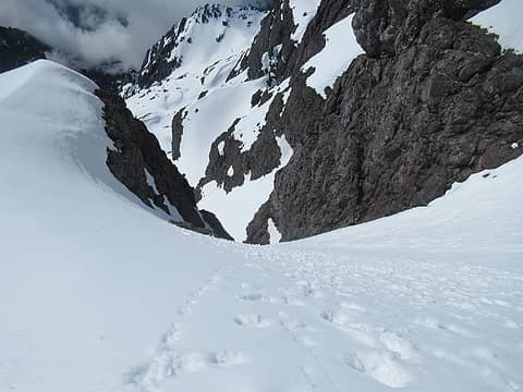looking down the lower couloir