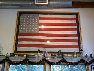 Hand-sewn 42-star flag from Washington statehood year in Clarks Eatery