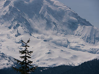 Almost start  of avalanche or cloud event on Mt Rainier. From SunTop 04/07/12