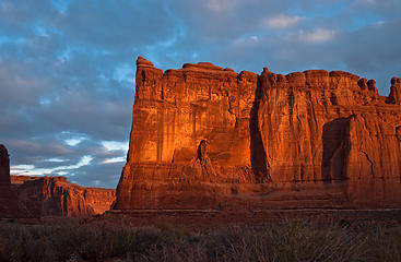 This is sunrise alpenglow in the Arches NP