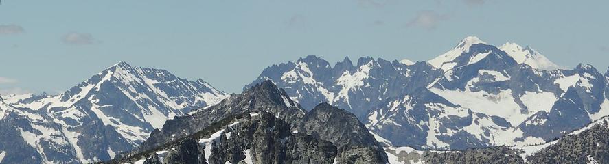 Mt. Maude, Seven Fingered Jack, Fernow,  Copper, with Glacier Peak in the background.