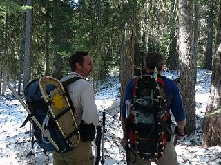 Snowshoes firmly attached to our packs