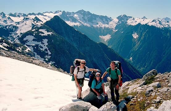 7/04/02 exiting the Backbone Ridge Traverse, after traversing over or behind pretty much all the peaks in the background.