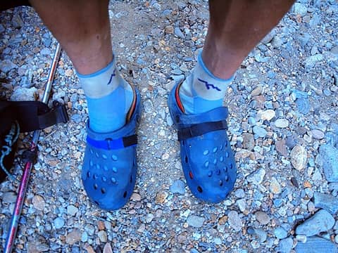 taking off the boots and using crocs + insoles and velcro straps for the last 5+ miles of trail