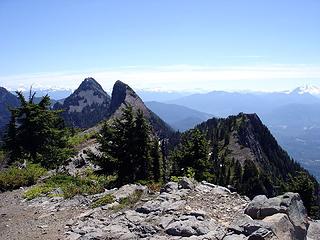 Higgins main summit (rear) and Skadulgwas Peak (center)