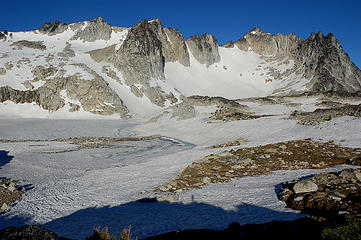 Dragontail Peak, The Enchantments. Isolation Lake to the left, frozen over. 
Nikon D50, Nikkor 20mm f4 non-AI
