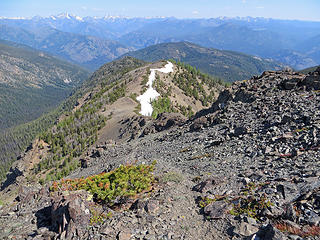 From this angle you can see part of our route back, then in the distance Sandy Butte.