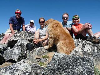 Group shot on summit of Garland - Gus hogging the view!  Gorgeous day!