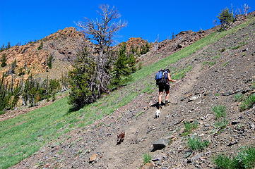 Trail from basin to ridge, just SE of Bean.