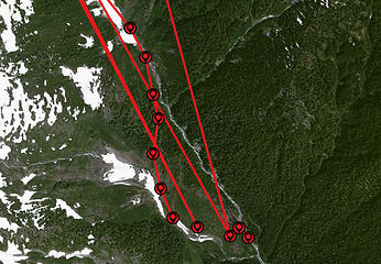 The route I took along the bypass way trail around the Elwha gorge, documented by my InReach satellite transponder