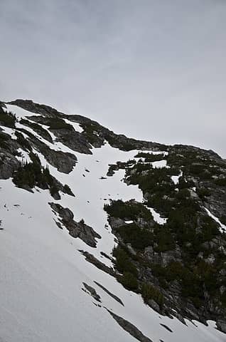steep snow deproach to ridge