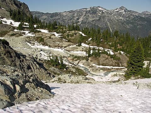 Fast moving stream from snowfield and glacier melt.