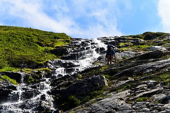 descending a waterfall slab