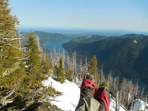 view of Lake Cushman from Mt Rose in late April (compare to view back in January...)