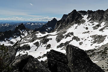 Looking back at the pinnacles to the SW of McClellan