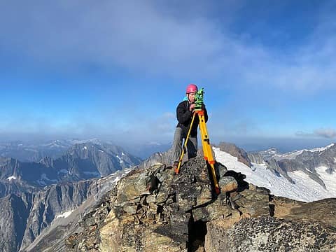 Taking measurements on Buckner Mountain, Oct 2022 (photo by Steven)