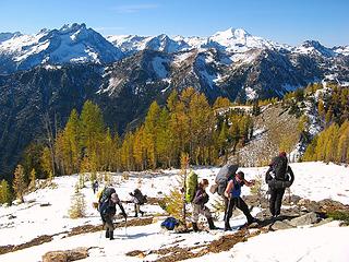Hiking above larches