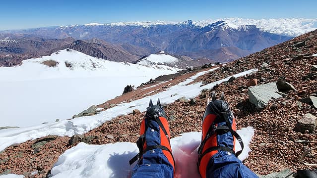 Solo at 20,670 feet on Mercedario, just below knee-deep unconsolidated snow